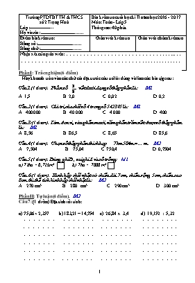 Đề kiểm tra cuối học kì II môn Toán Lớp 5 - Năm học 2016-2017 - Trường PTDTBT TH & THCS Số 2 Trọng Hoá